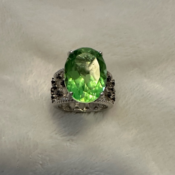 NEW CHARTREUSE QUARTZ THAI BLACK SPINEL RING PLATINUM OVER STERLING SILVER SZ 8 - Picture 14 of 16